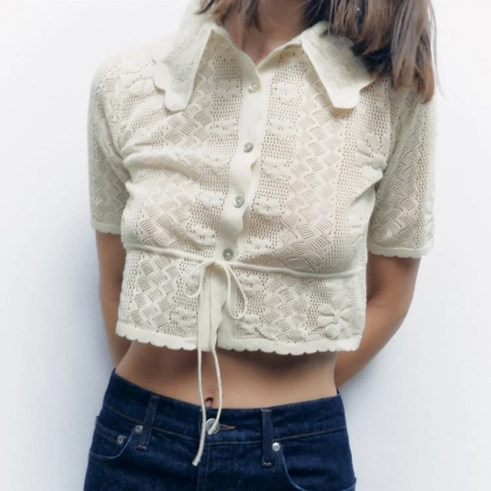 NWT ZARA CREAM CROCHET KNIT POINTELLE JACKET BLOUSE TOP Medium
